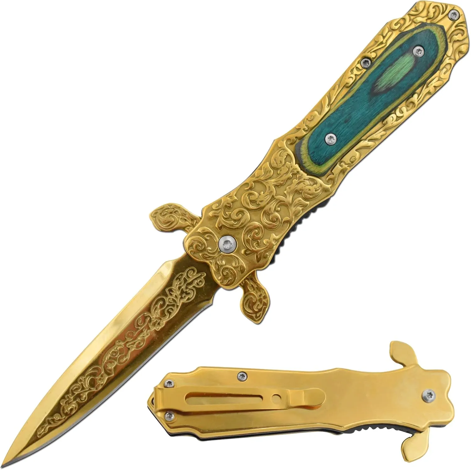 Wild Turkey Handmade Collection Two Tone Color Coated Folding Knife| Outdoor Survival Pocket Knife | Small one-Hand Knife Made of Stainless Steel Blade (5114GD-AM)