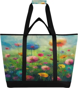 Wildflowers Reusable Insulated Cooler Bag with Ice Pack Compartment - Large 146L Waterproof Thermal Grocery Tote for Picnic Beach Camping Lunch Storage