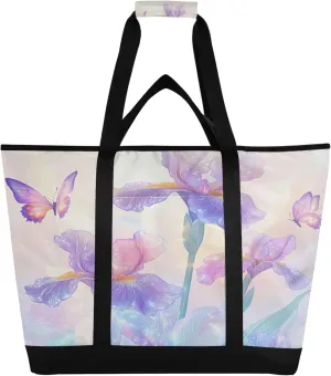 Wildflowers Reusable Insulated Cooler Bag with Ice Pack Compartment - Large 182L Waterproof Thermal Grocery Tote for Picnic Beach Camping Lunch Storage
