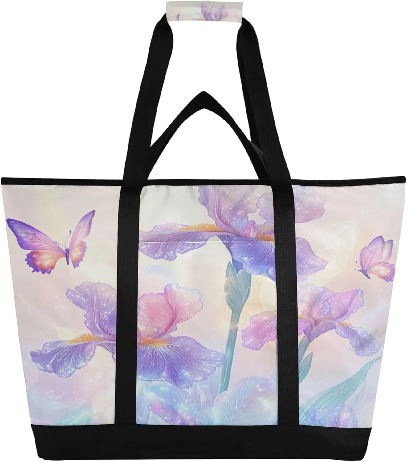 Wildflowers Reusable Insulated Cooler Bag with Ice Pack Compartment - Large 182L Waterproof Thermal Grocery Tote for Picnic Beach Camping Lunch Storage