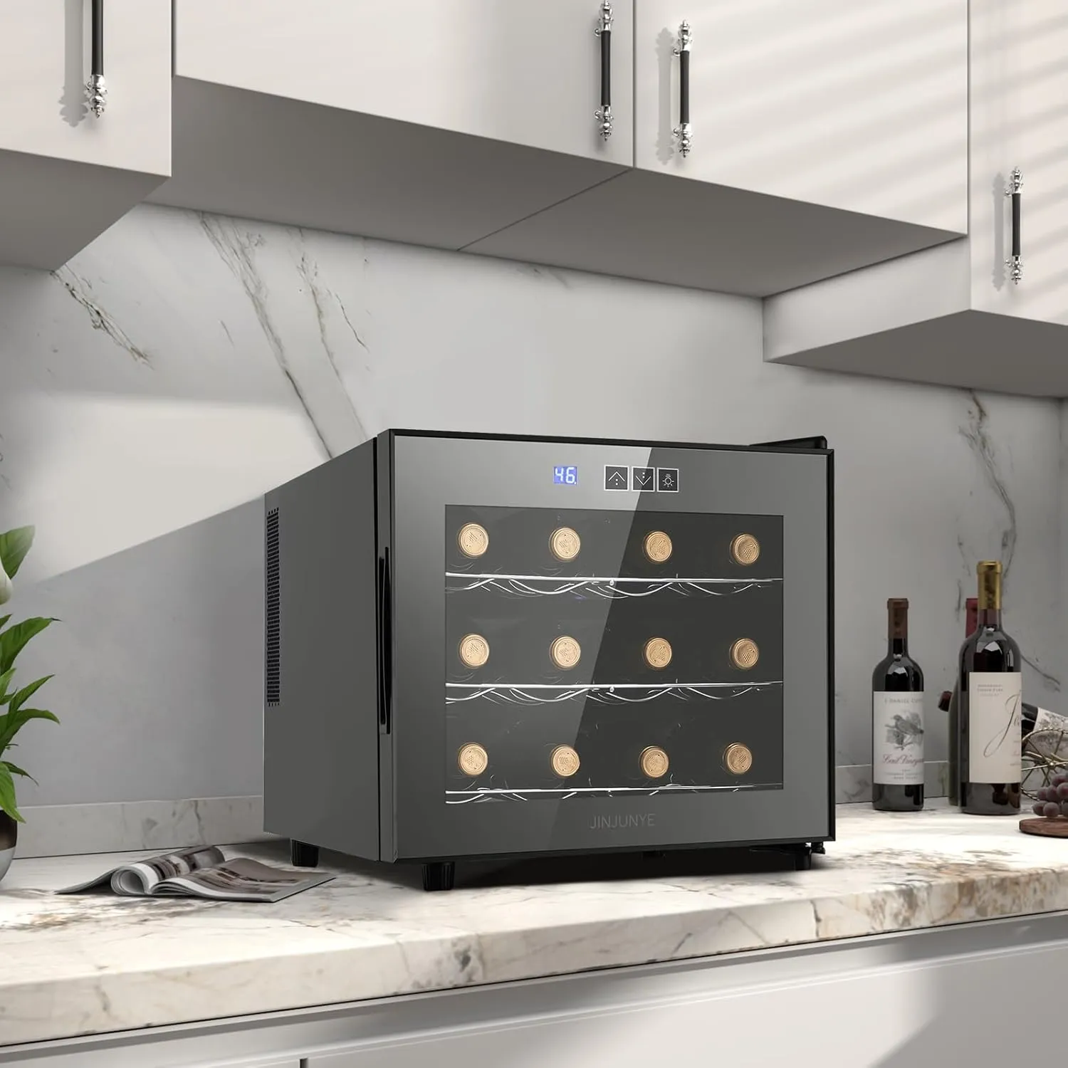 Wine Cooler Refrigerator, Upgrade 12 Bottle Wine Fridge Small Dual Chip, Countertop Wine Cooler Temperature Control, 46-66°F, Mini Freestanding Wine Cellar for Home, Office, Bar
