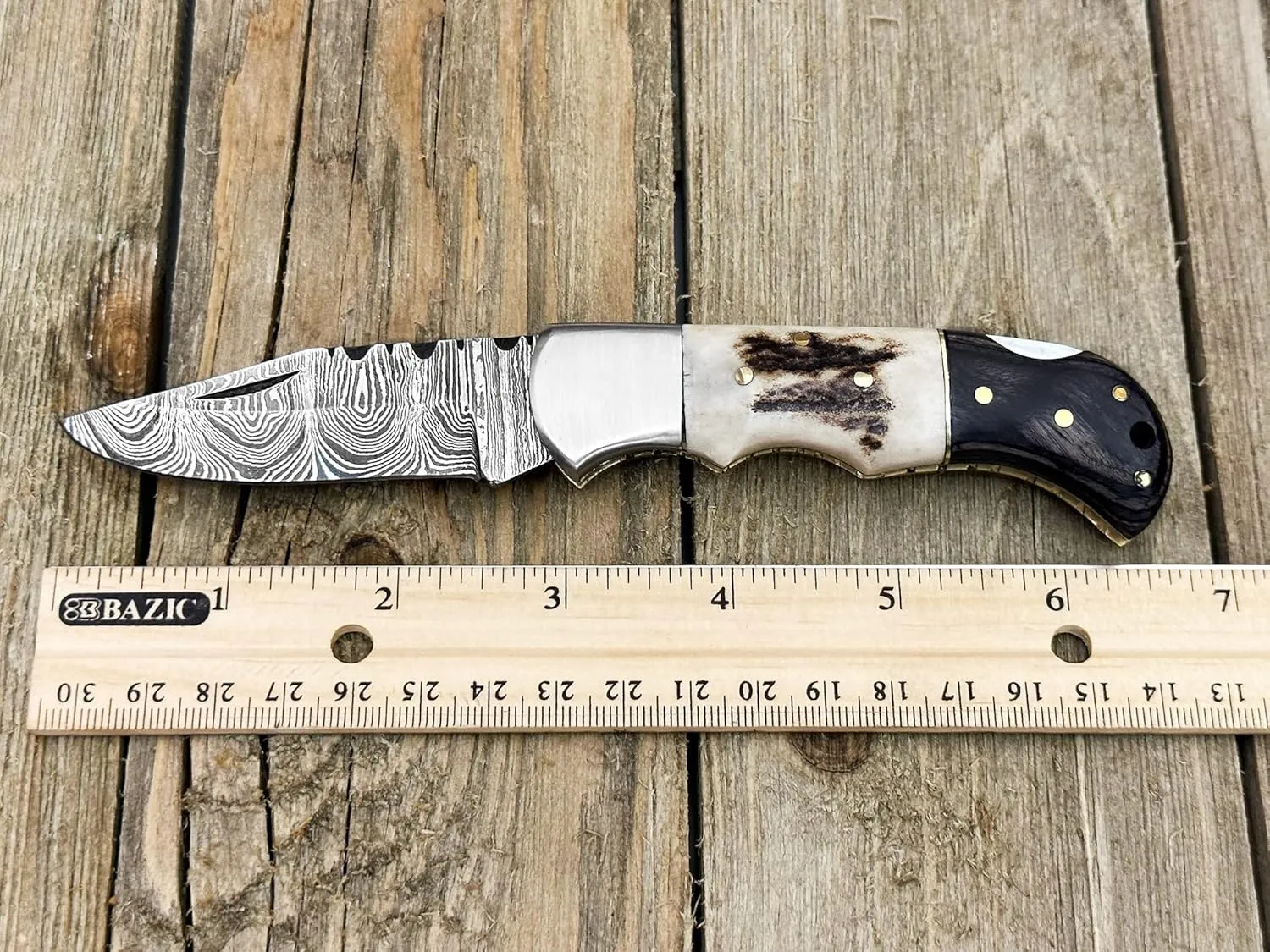 WINTERFELL Damascus Steel Folding Pocket Knife for Men with Leather Sheath, 100% Handmade Gifts for Husband, Dad, Boyfriend, Damascus Steel Groomsman Gift Knives