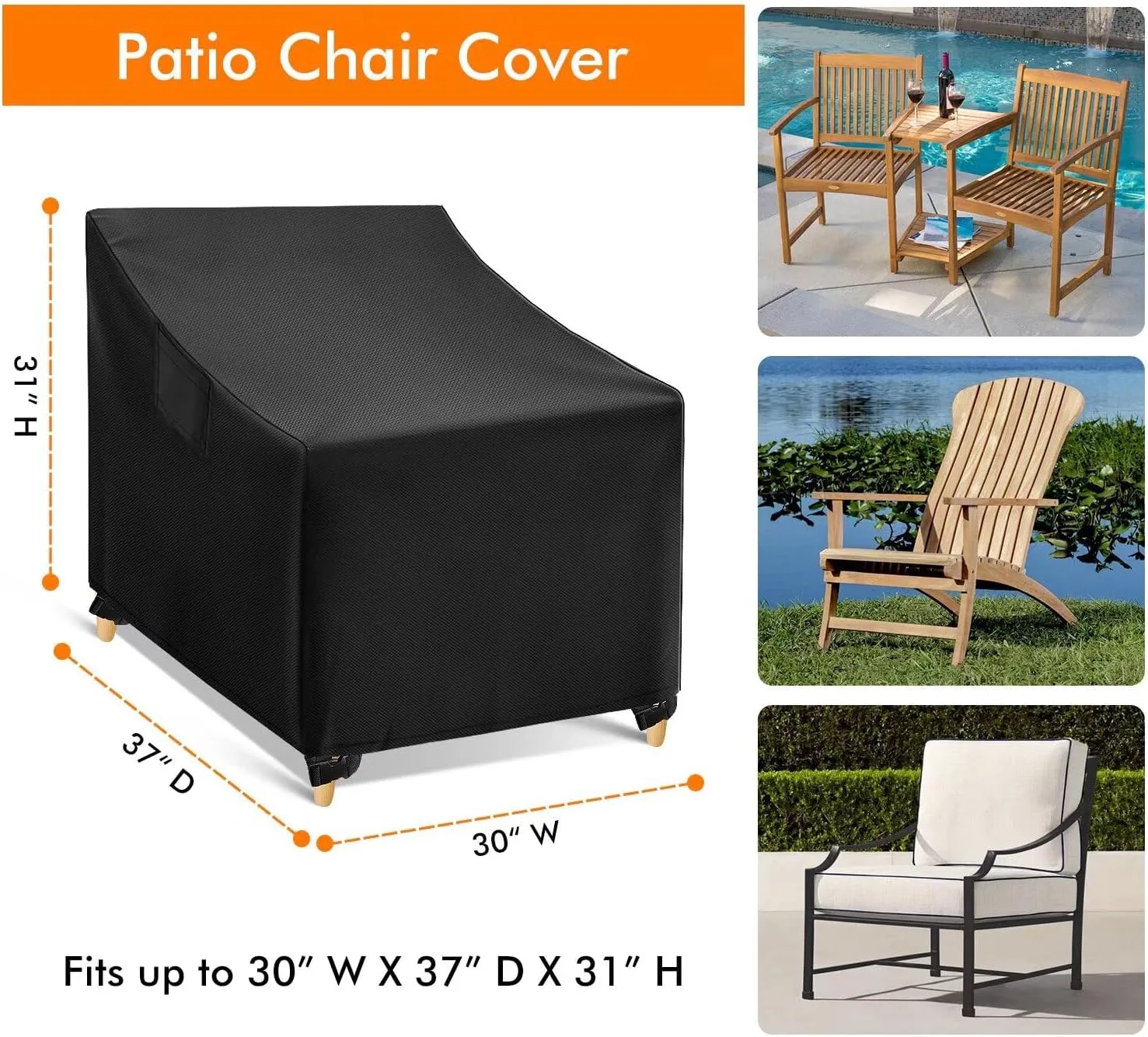WLEAFJ Outdoor Chair Covers Waterproof, Black Lawn Patio Furniture Covers, Heavy Duty Wicker Garden Sofa Chair Cover, 2 Pack - 30" W x 37" D x 31" H
