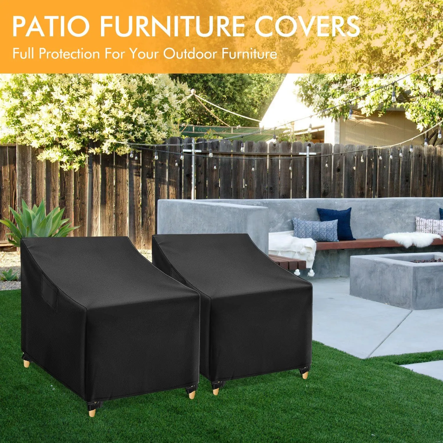 WLEAFJ Outdoor Chair Covers Waterproof, Black Lawn Patio Furniture Covers, Heavy Duty Wicker Garden Sofa Chair Cover, 2 Pack - 30" W x 37" D x 31" H