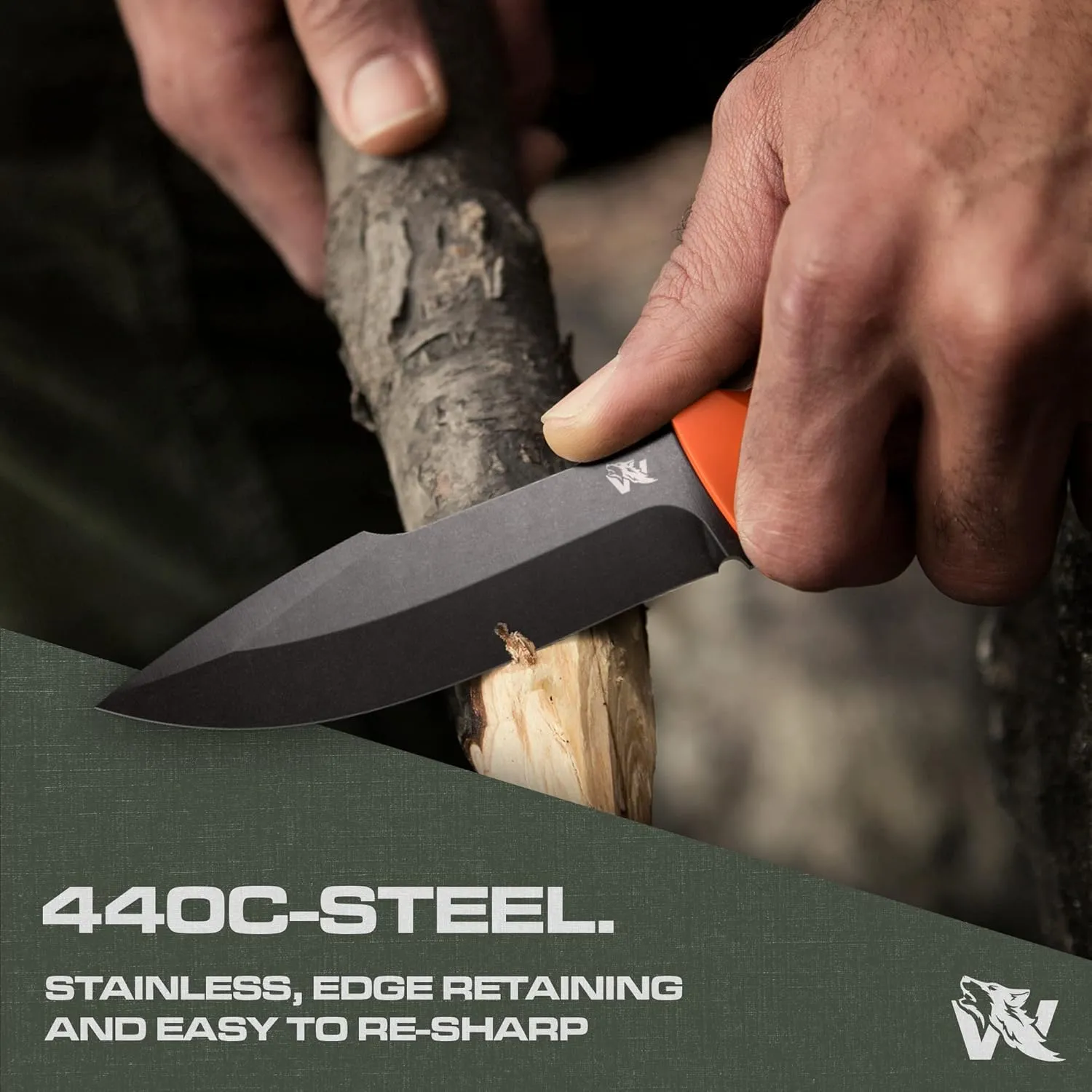 WOLF-I Full Tang Survival Knife with Sheath - Stylish Tactical Fixed Blade Knife - Made of 440C Steel - Bushcraft and Camping Knife Survival - Perfect EDC Outdoor Knife with TPE Handle