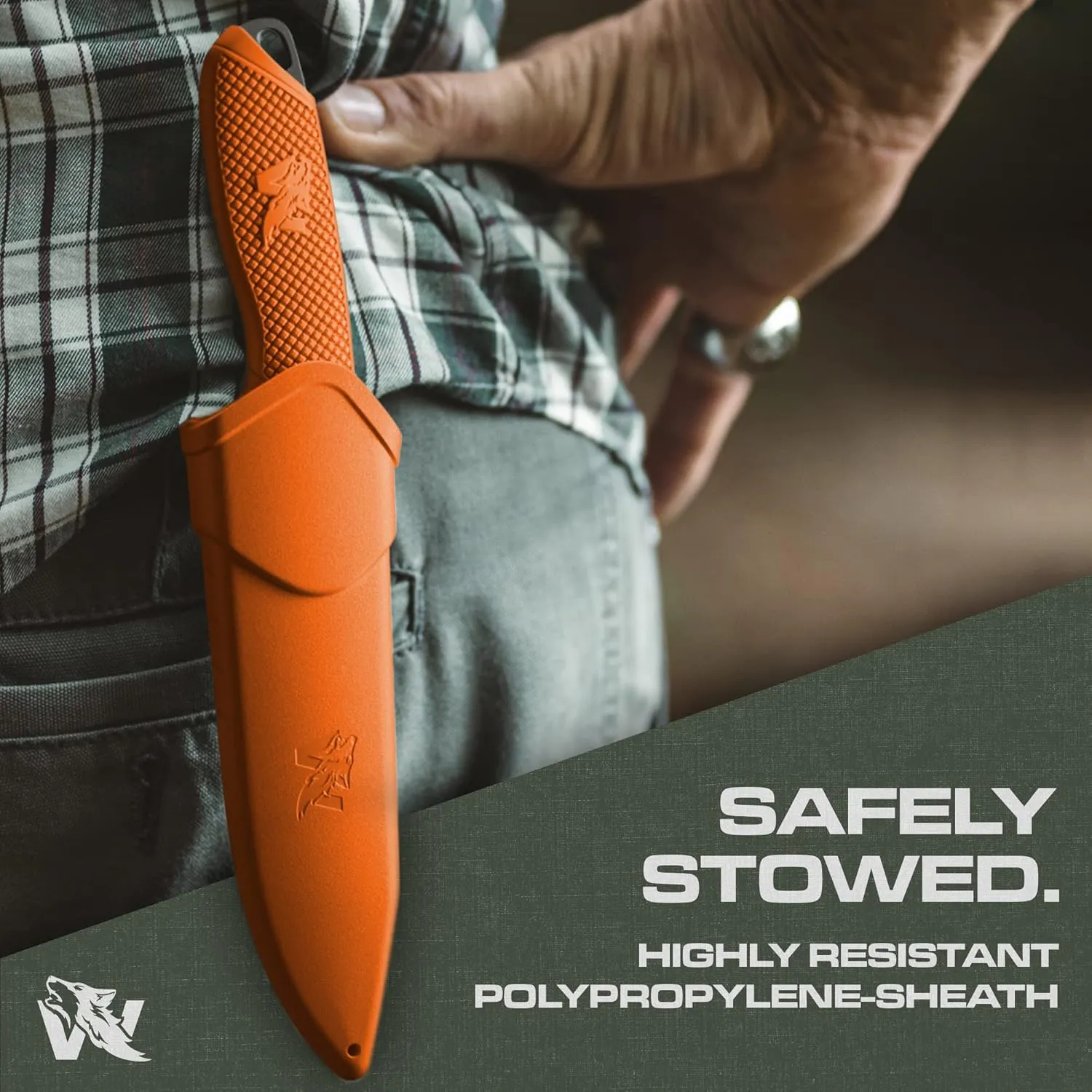 WOLF-I Full Tang Survival Knife with Sheath - Stylish Tactical Fixed Blade Knife - Made of 440C Steel - Bushcraft and Camping Knife Survival - Perfect EDC Outdoor Knife with TPE Handle