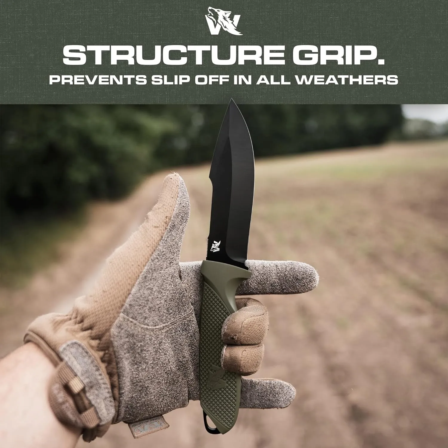 WOLF-I Full Tang Survival Knife with Sheath - Stylish Tactical Fixed Blade - Made of D2 Steel - Bushcraft and Camping Knife Survival - Perfect EDC Outdoor Knife with TPE Handle