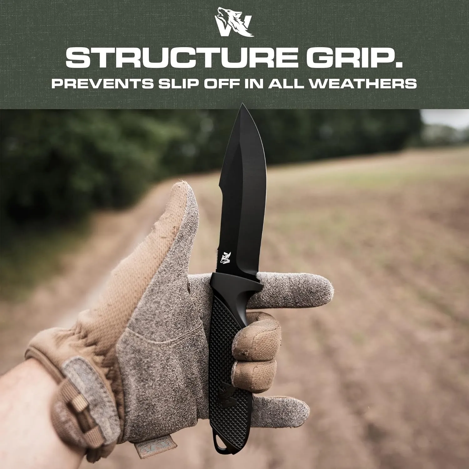 WOLF-II Full Tang Survival Knife with Sheath and Multi Lok - Strong Tactical Fixed Blade - Made of D2 Steel - Bushcraft and Camping Knife - EDC Outdoor Knife with TPE Handle