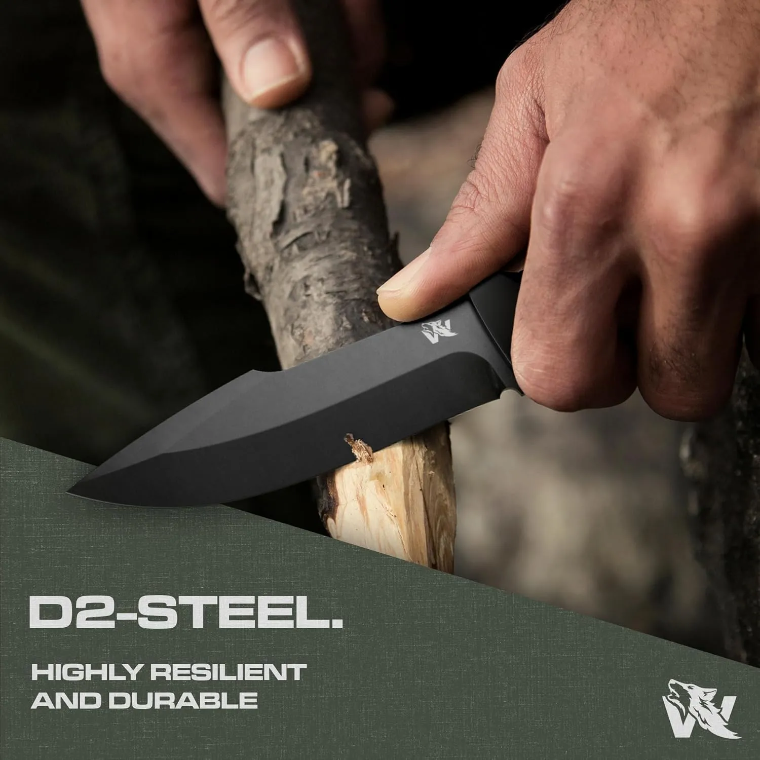 WOLF-II Full Tang Survival Knife with Sheath and Multi Lok - Strong Tactical Fixed Blade - Made of D2 Steel - Bushcraft and Camping Knife - EDC Outdoor Knife with TPE Handle