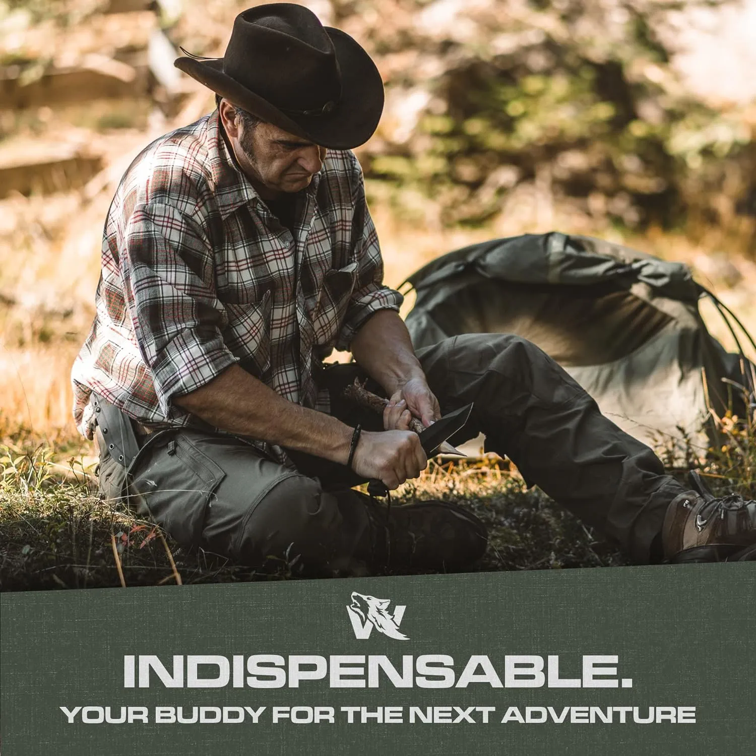 WOLF-III Full Tang Survival Knife with Fire Starter and Sheath - Stylish Tactical Fixed Blade - Made of D2 Steel - Bushcraft and Camping Knife - With Belt Loop, Plug Lock & Multi Lok