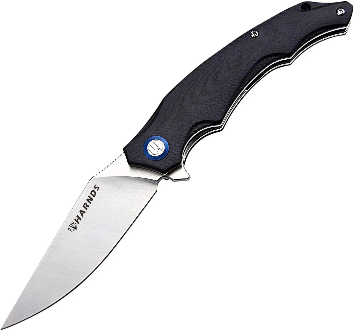 Wolverine Folding Knife Flipper Sandvik Steel Blade G10 Handle Pocket Camping Knife Ball Bearing with Pocket Clip (black satin)