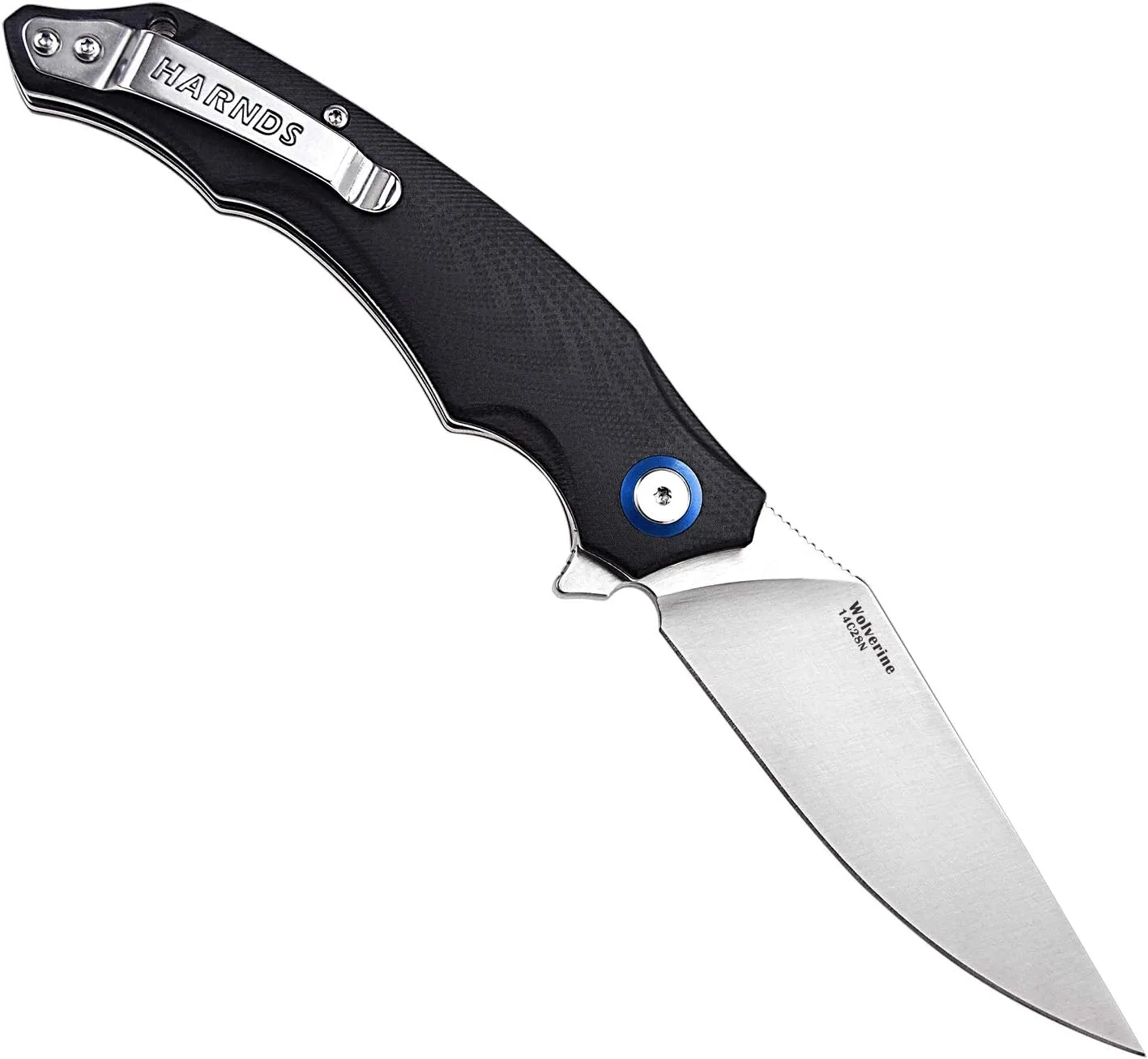 Wolverine Folding Knife Flipper Sandvik Steel Blade G10 Handle Pocket Camping Knife Ball Bearing with Pocket Clip (black satin)