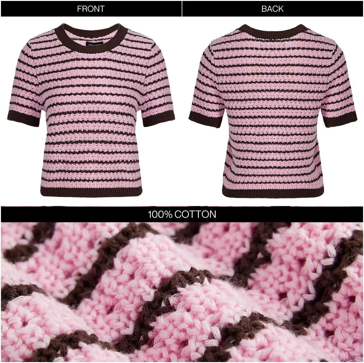 Women's Short Sleeve Sweaters Crewneck Knit Tops Casual Striped 2025 Trendy Soft Summer Blouses