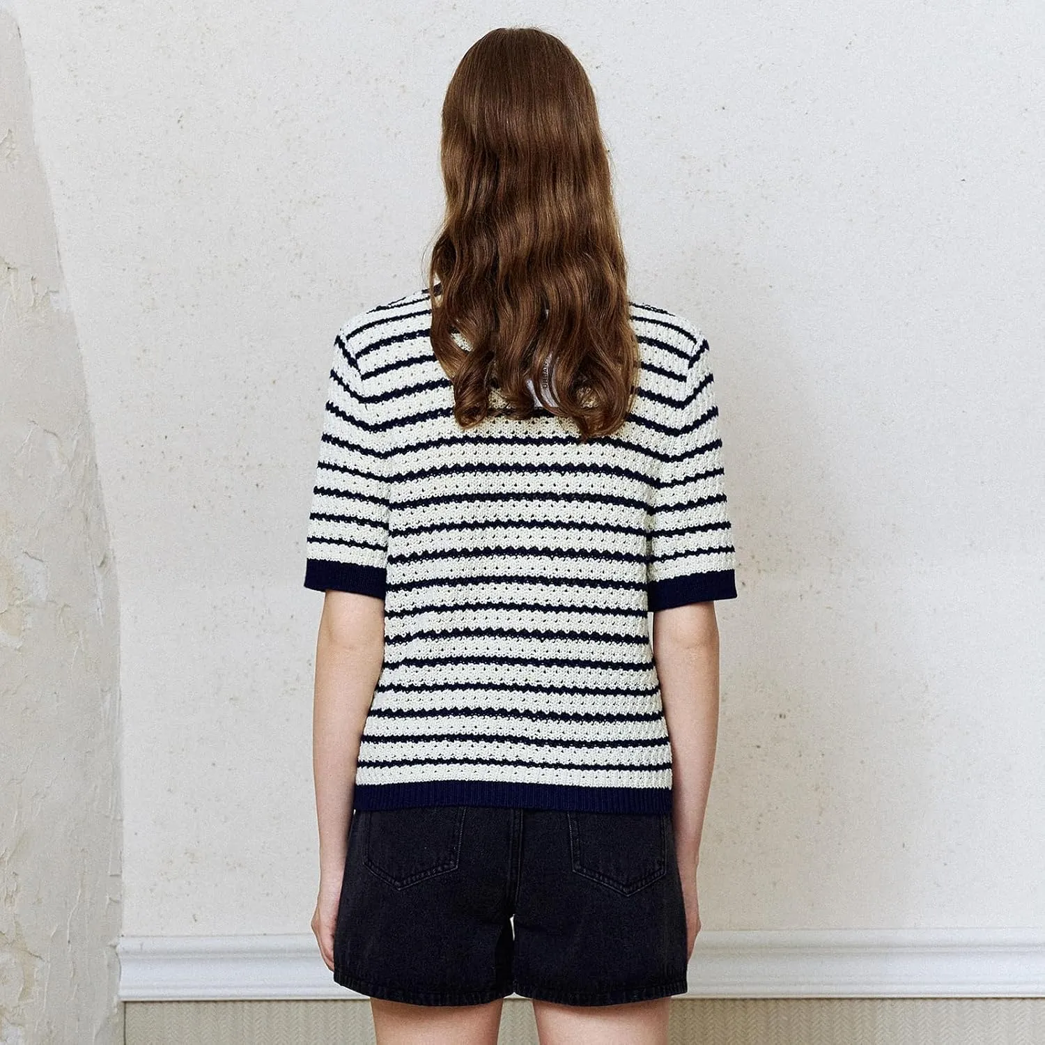 Women's Short Sleeve Sweaters Crewneck Knit Tops Casual Striped 2025 Trendy Soft Summer Blouses