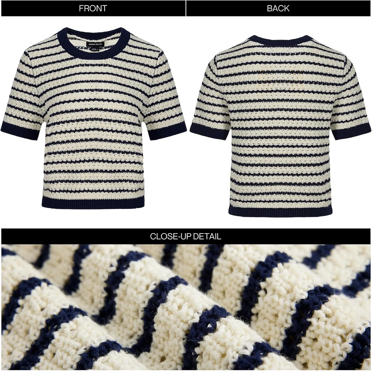 Women's Short Sleeve Sweaters Crewneck Knit Tops Casual Striped 2025 Trendy Soft Summer Blouses