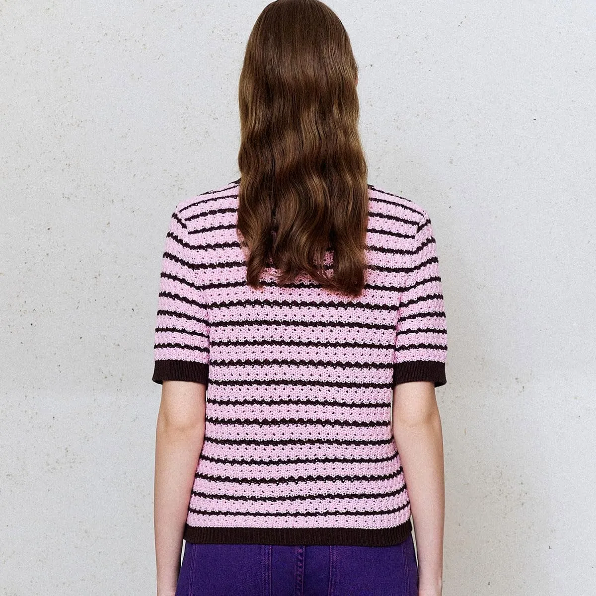 Women's Short Sleeve Sweaters Crewneck Knit Tops Casual Striped 2025 Trendy Soft Summer Blouses