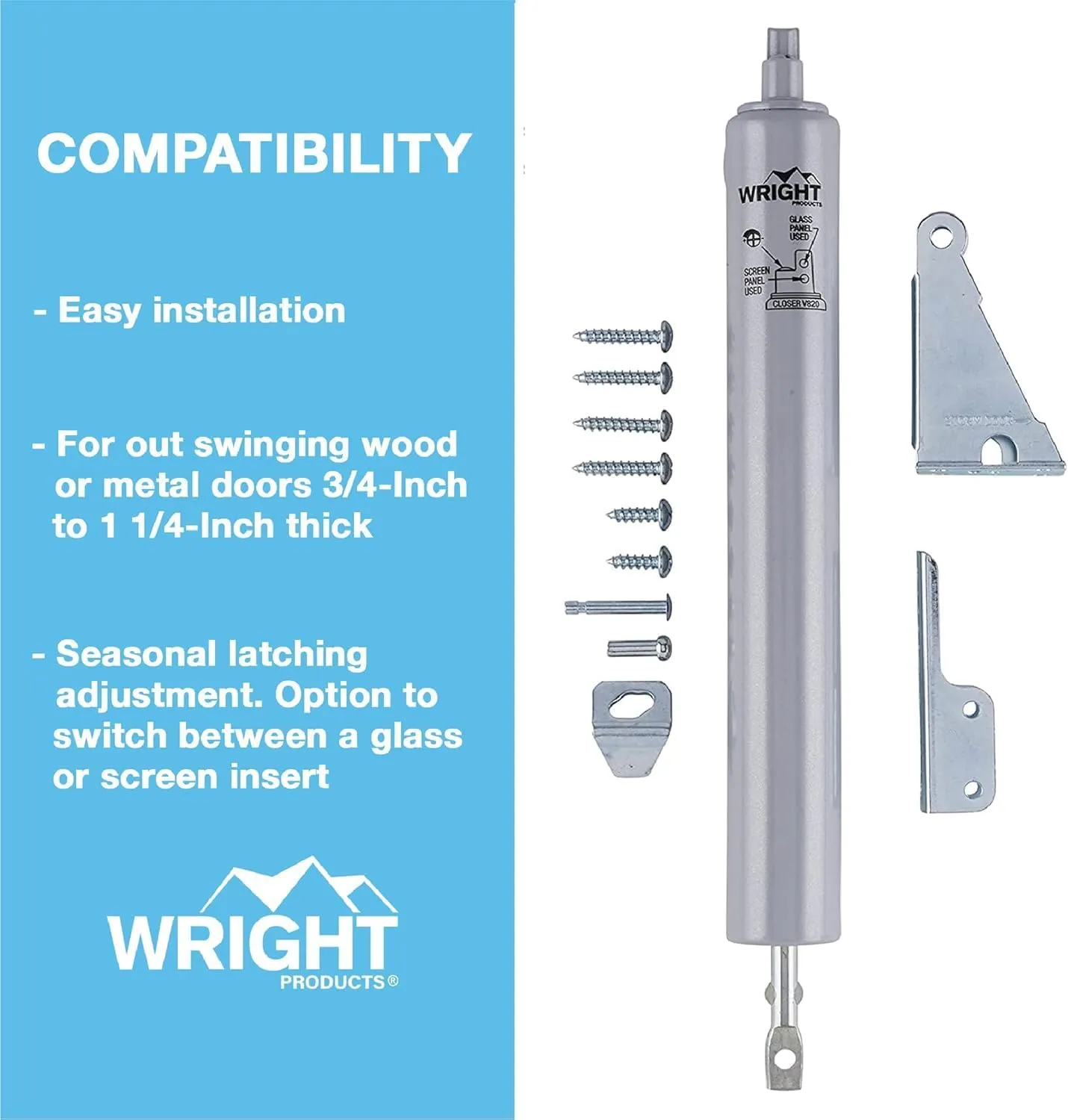 Wright Products V820 Pneumatic Closer, MEDIUM, Aluminum
