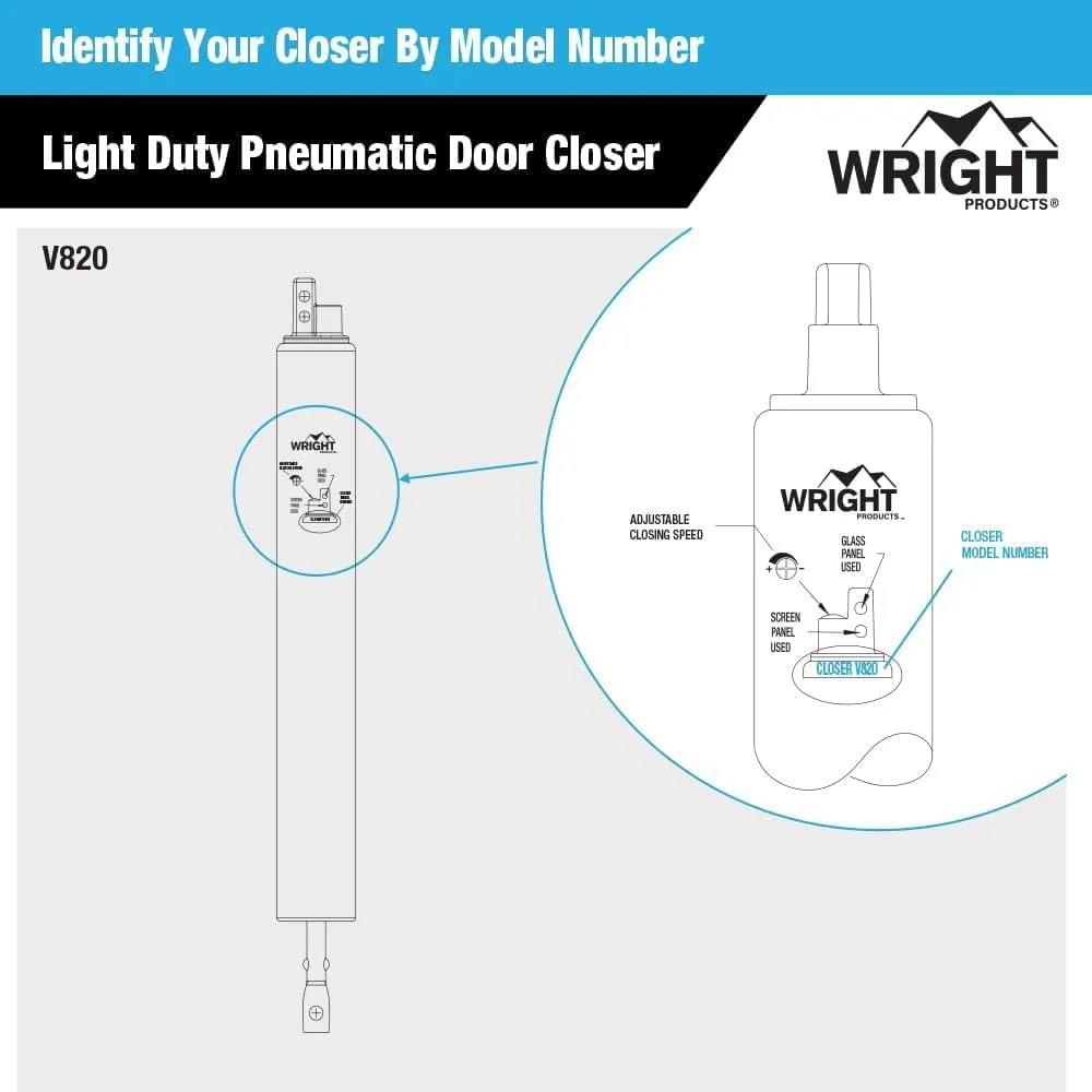 Wright Products V820 Pneumatic Closer, MEDIUM, Aluminum