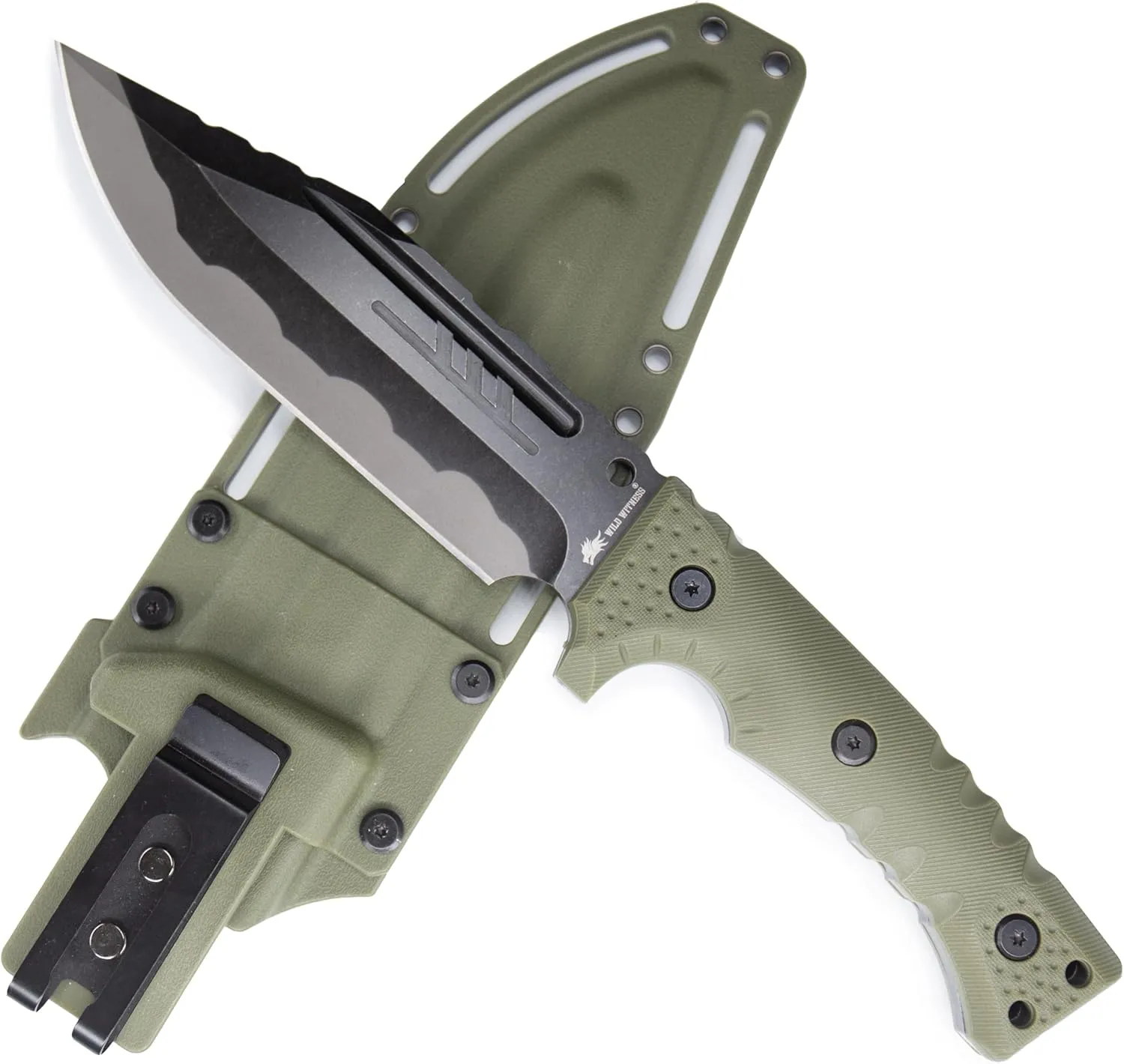 WT09 Fulltang Heavy Duty 12-inch Stonewashed Fixed Blade Knife with Kydex Sheath and Fiberglass Handle for Outdoor, Hunting, Camping, Best Gift for Men (Green)