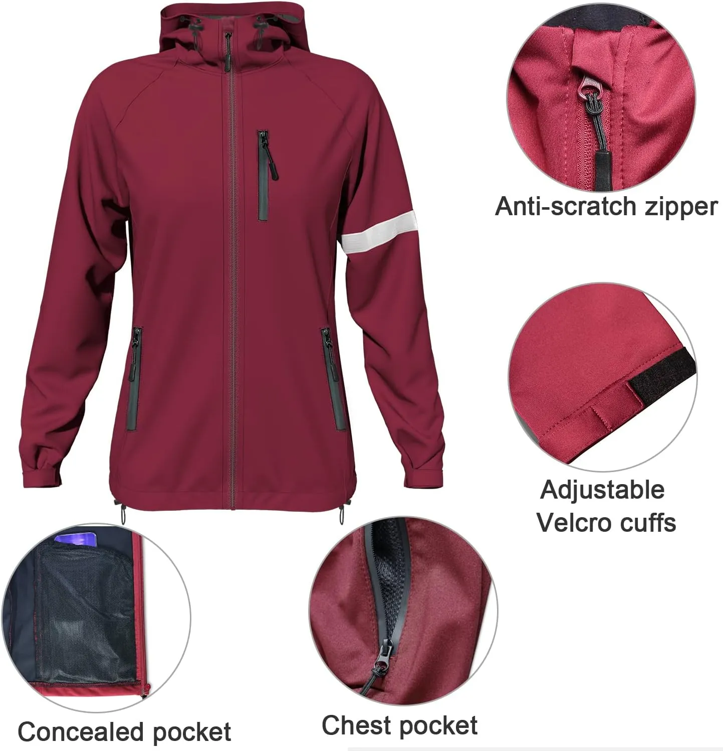 Wulibike Cycling Jackets for Womens Running Jacket Winter Thermal Reflective Hoodie Windproof Coat With 6 Pockets