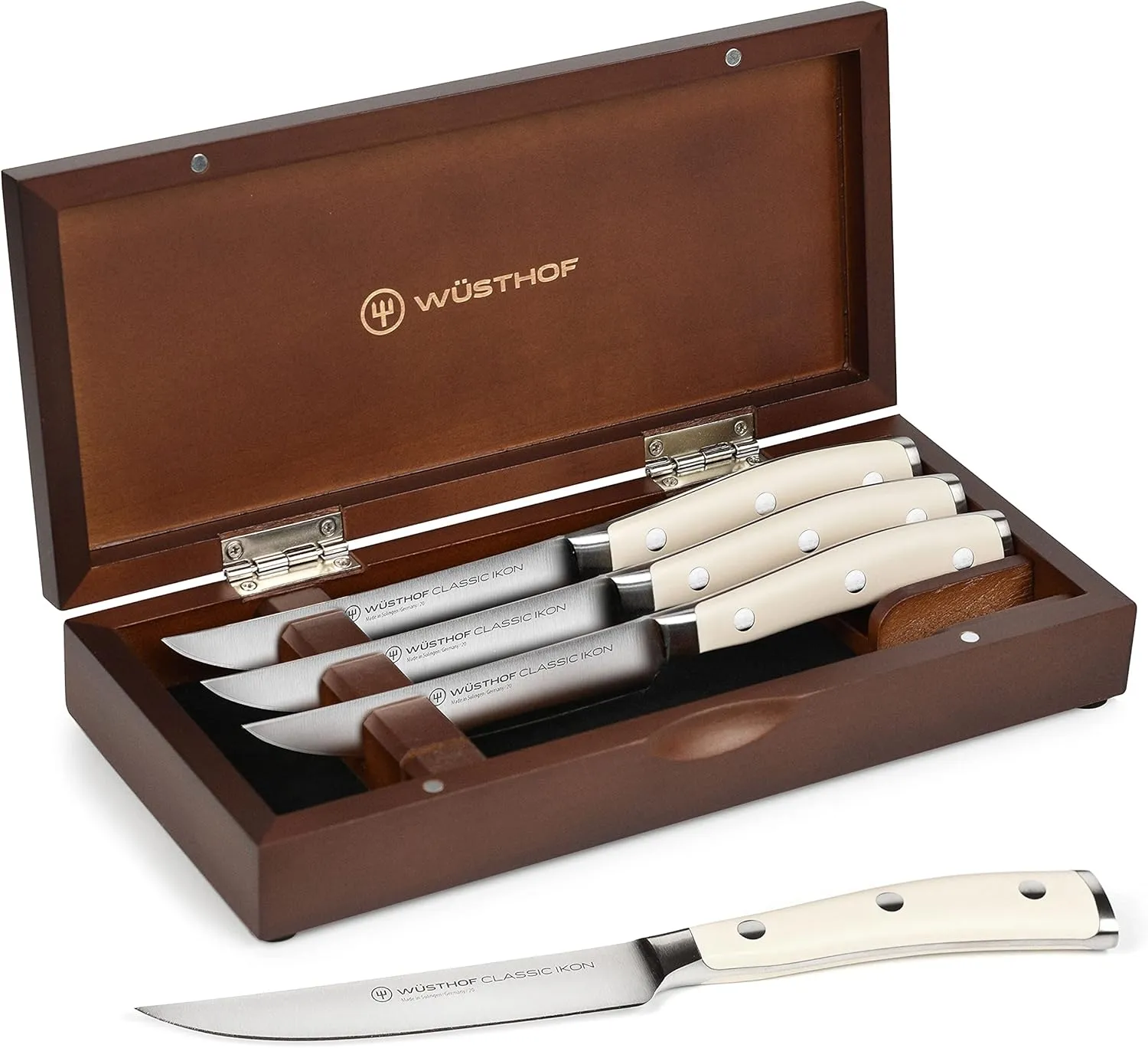Wusthof Classic Ikon Creme Steak Knife Set with Wood Case (4 Piece)