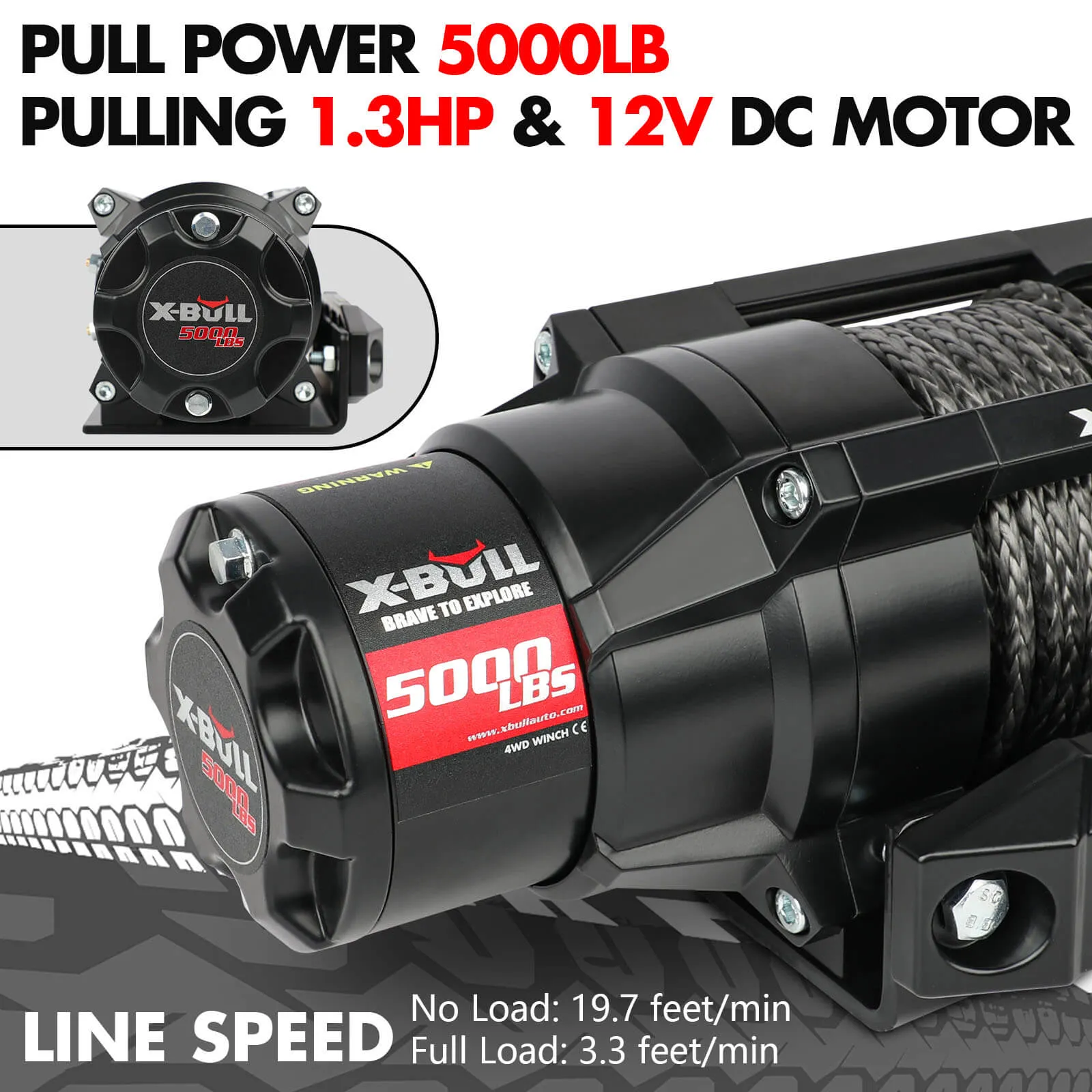 X-BULL 5000LBS Electric Winch 12V Synthetic Rope ATV UTV Boat Upgraded version