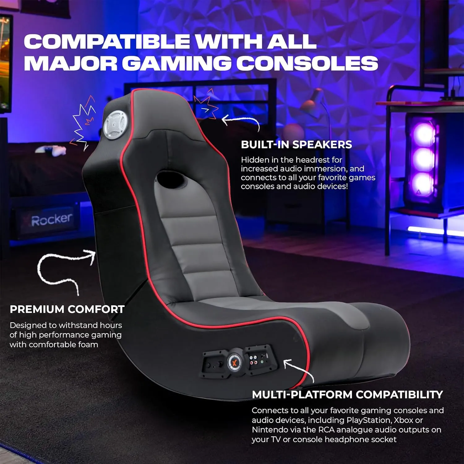 X Rocker Video Gaming Floor Rocker Chair, Built-in Audio Speakers, Foldable for Bedroom or Game Room, Gifts for Gamers, Boys Girls Teens 5-17