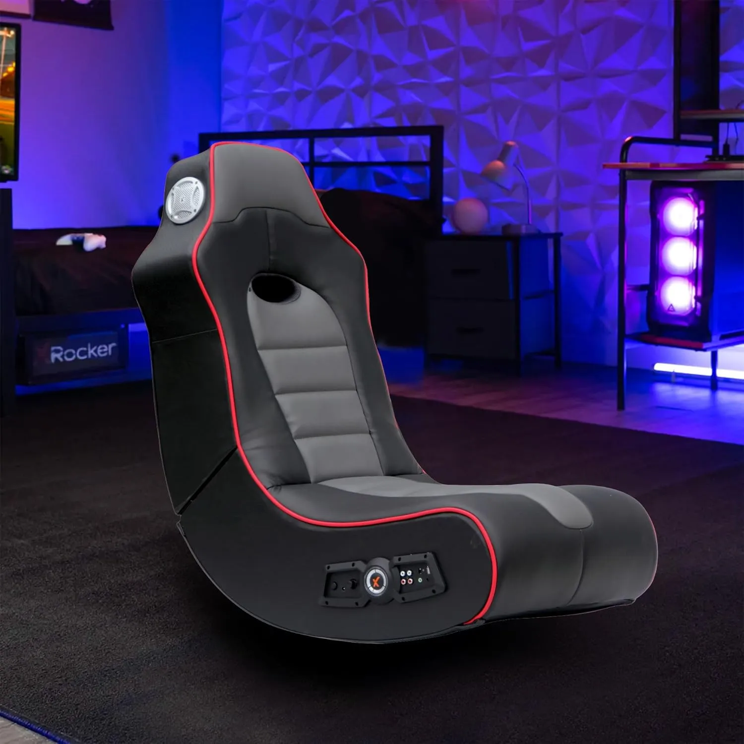 X Rocker Video Gaming Floor Rocker Chair, Built-in Audio Speakers, Foldable for Bedroom or Game Room, Gifts for Gamers, Boys Girls Teens 5-17