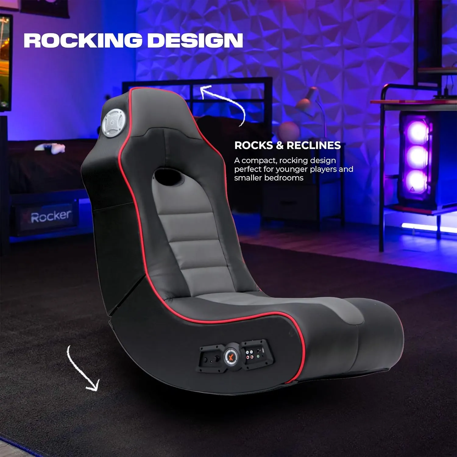 X Rocker Video Gaming Floor Rocker Chair, Built-in Audio Speakers, Foldable for Bedroom or Game Room, Gifts for Gamers, Boys Girls Teens 5-17