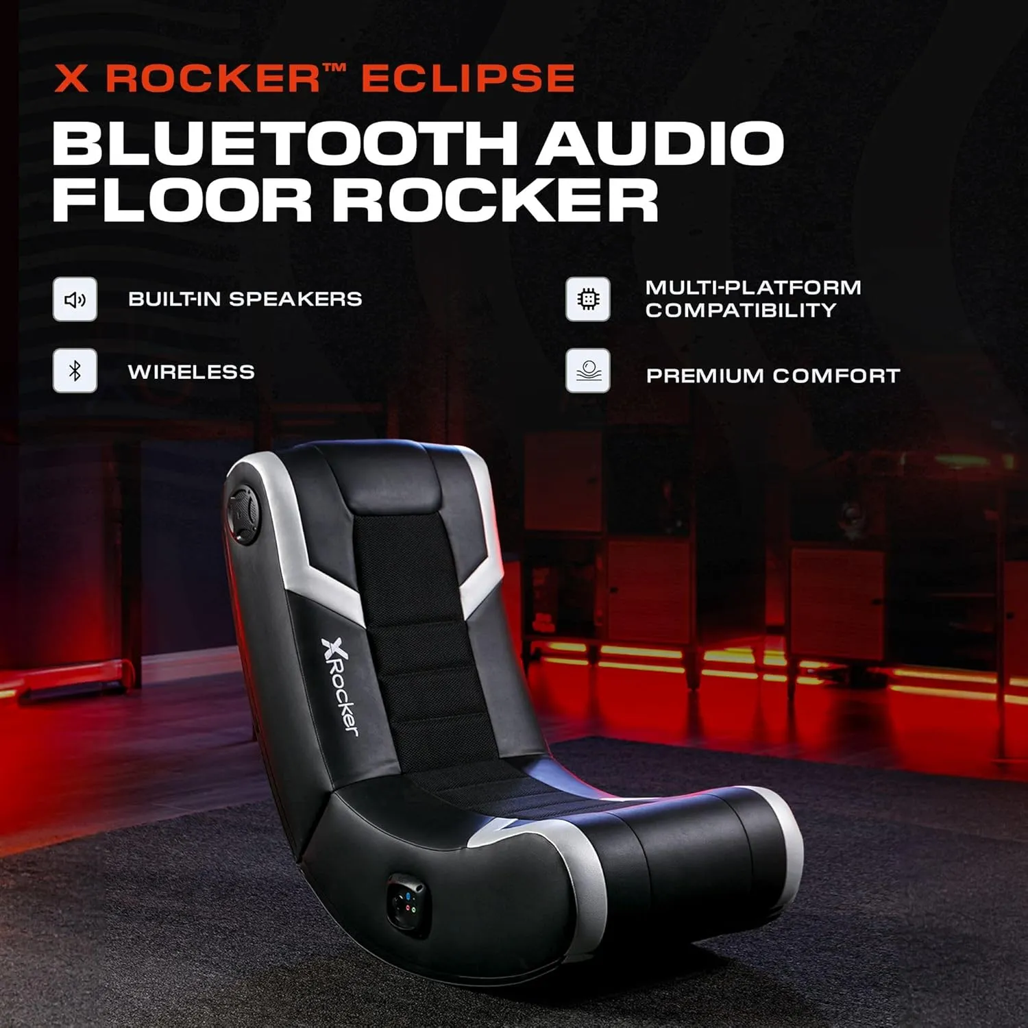 X Rocker Video Gaming Floor Rocker Chair, Built-in Audio Speakers, Foldable for Bedroom or Game Room, Gifts for Gamers, Boys Girls Teens 5-17