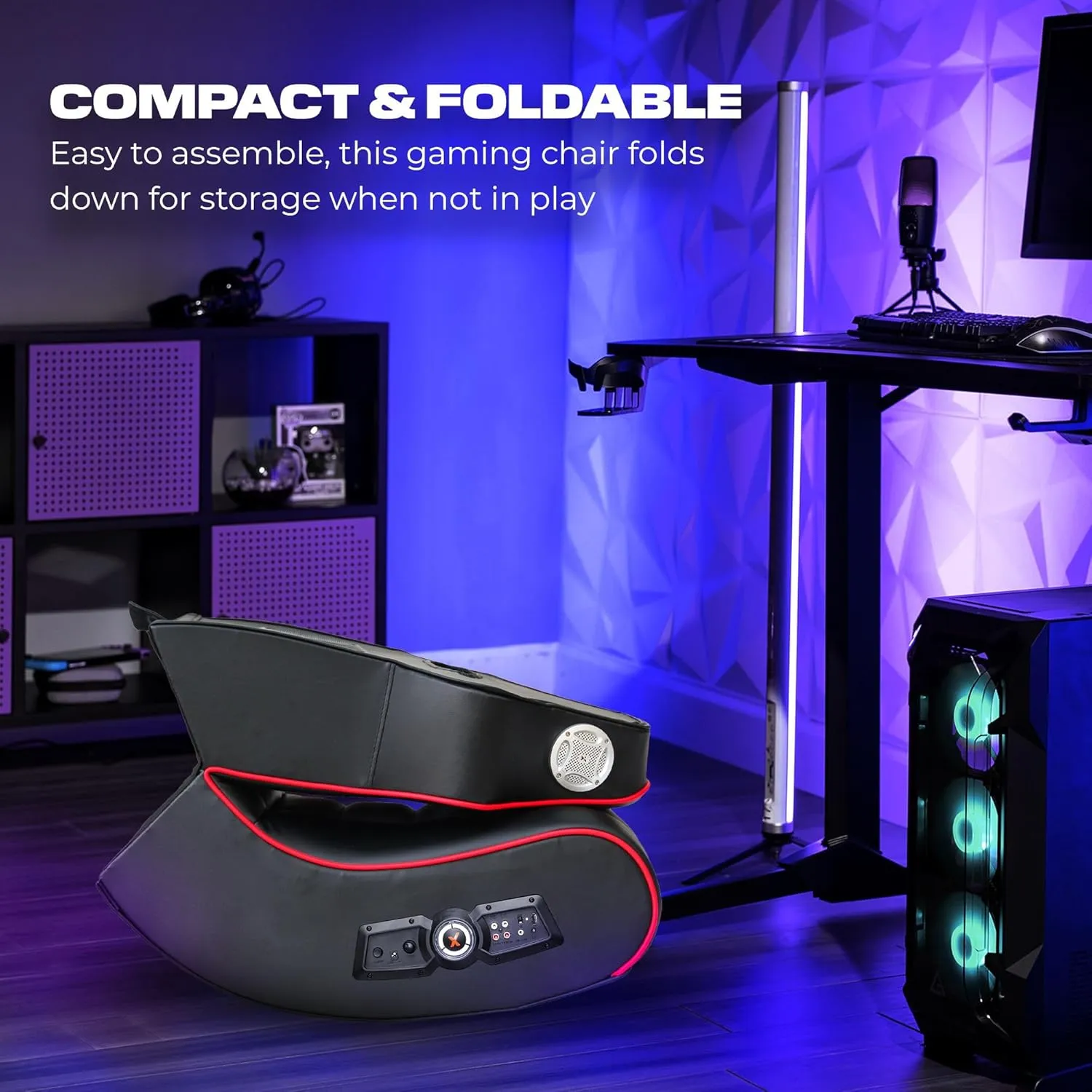 X Rocker Video Gaming Floor Rocker Chair, Built-in Audio Speakers, Foldable for Bedroom or Game Room, Gifts for Gamers, Boys Girls Teens 5-17