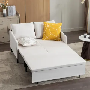 XSPRACER 3-in-1 Convertible Sleeper Sofa, Loveseat Sofa Couch with Pullout Bed and Storage for Living Room, Bedroom, Balcony, RV, Linen, White