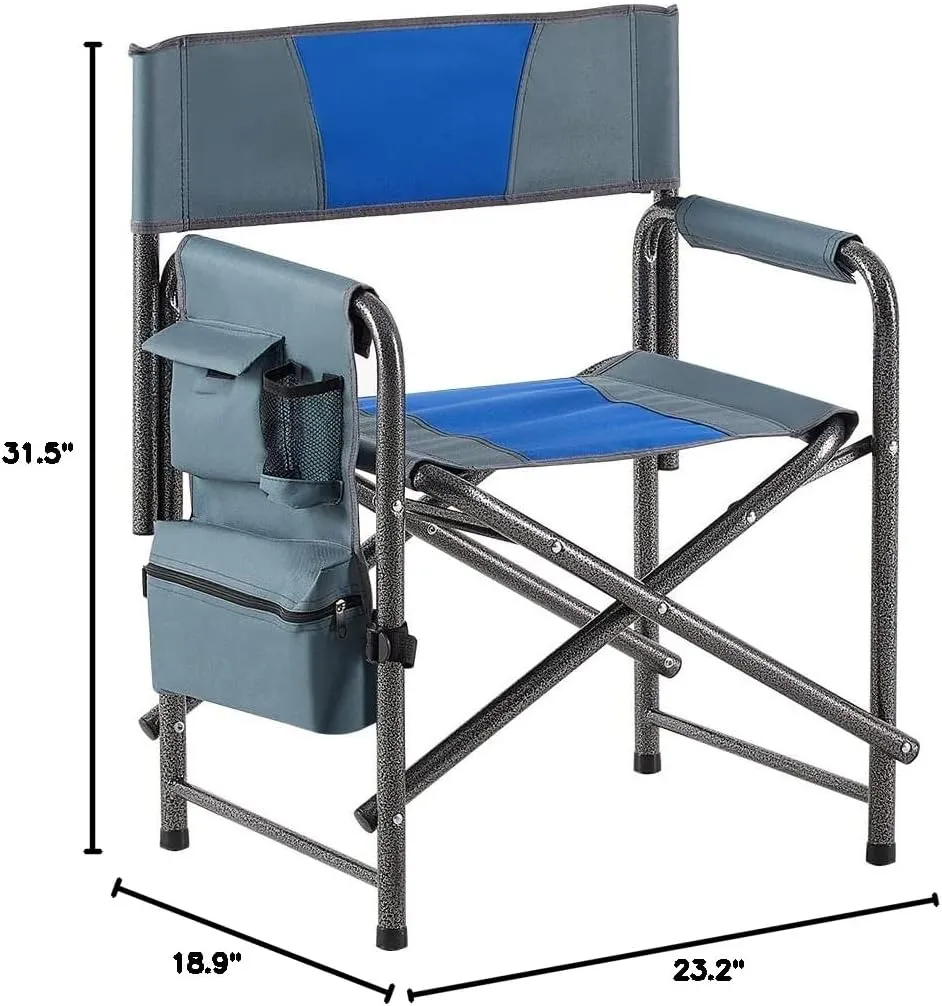 XXL Oversized Folding Camping Chair, Portable Directors Chair with Side Table & Storage Pocket, Lawn Chairs for Fishing,Trip,Picnic,Lawn,Concert Outdoor, 1 PCS Blue
