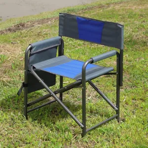 XXL Oversized Folding Camping Chair, Portable Directors Chair with Side Table & Storage Pocket, Lawn Chairs for Fishing,Trip,Picnic,Lawn,Concert Outdoor, 1 PCS Blue