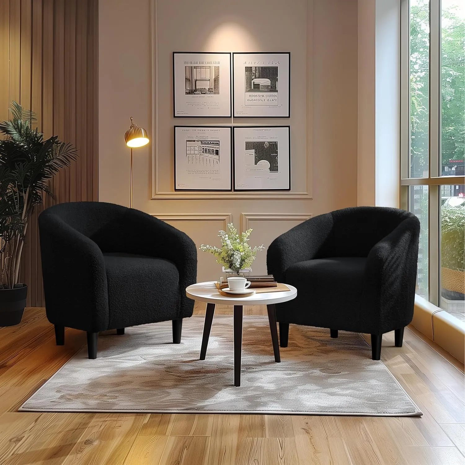 Yaheetech Accent Barrel Chair, Boucle Fabric Club Chair, Furry Sherpa Elegant Armchair with Cozy Soft Padded, Suitable for Living Room Bedroom Reception Room Office, Black