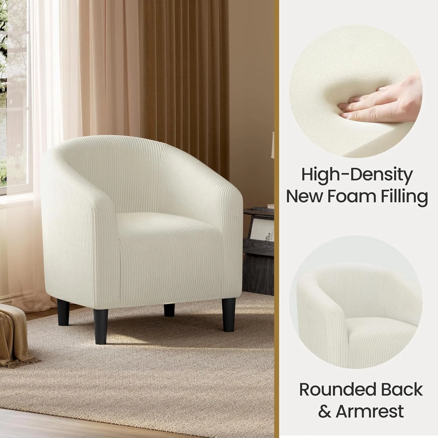 Yaheetech Accent Barrel Chair, Corduroy Fabric Club Chair, Furry Sherpa Elegant Armchair with Cozy Soft Padded, Suitable for Living Room Bedroom Reception Room Office, Beige