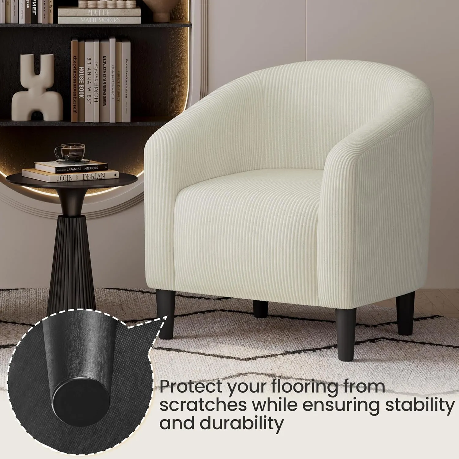 Yaheetech Accent Barrel Chair, Corduroy Fabric Club Chair, Furry Sherpa Elegant Armchair with Cozy Soft Padded, Suitable for Living Room Bedroom Reception Room Office, Beige