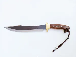 yatagan Handcrafted Walnut Wood Handle Big Machete Knife-17.71In Full Tang With Leather Sheath-Bowie-Bushcraft Survival Defensive Stainless Steel Blade, Lenght:17.71 ınch-Blade Lenght:12.99 ınch