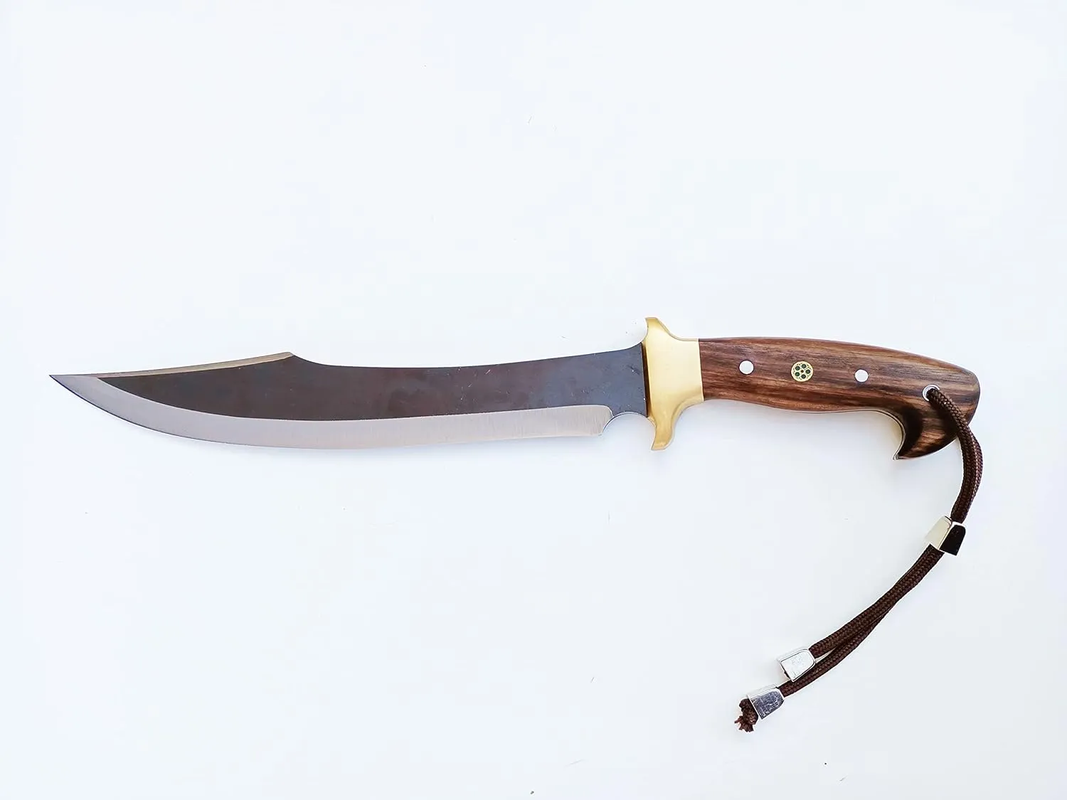 yatagan Handcrafted Walnut Wood Handle Big Machete Knife-17.71In Full Tang With Leather Sheath-Bowie-Bushcraft Survival Defensive Stainless Steel Blade, Lenght:17.71 ınch-Blade Lenght:12.99 ınch