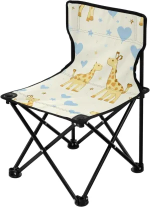 Yellow Giraffe Portable Outdoor Folding Chair Anti-Slip Padded Oxford Cloth Stool Camping Chair Small for Beach Hiking Fishing Gardening Quad Camp Chair