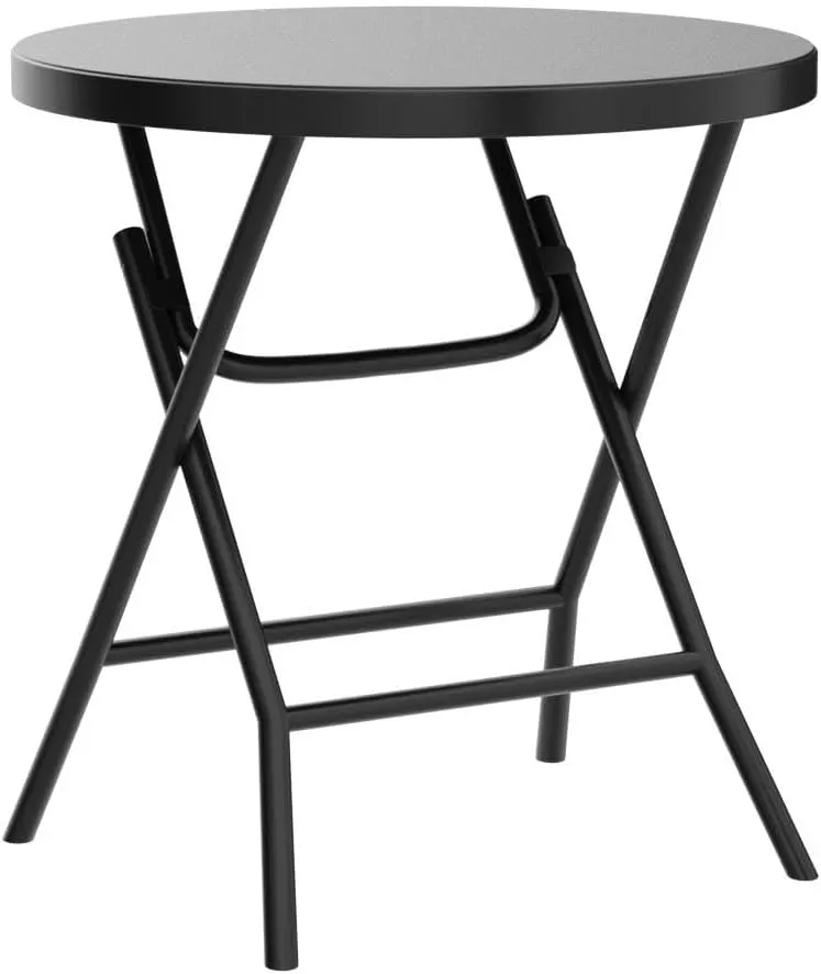 YITAHOME 32 Inch Round Folding Table for Outdoor/Indoor, Lightweight Foldable Table w/Thick Table Top and Sturdy Metal Frame, Ideal for Patio Backyard Dining Room Events, Black