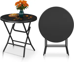 YITAHOME 32 Inch Round Folding Table for Outdoor/Indoor, Lightweight Foldable Table w/Thick Table Top and Sturdy Metal Frame, Ideal for Patio Backyard Dining Room Events, Black