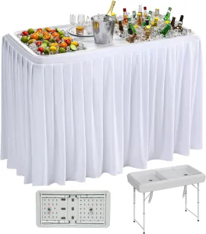 YITAHOME Ice Table, 4FT Folding Ice Cooler Table with Drain and Detachable Skirt, Portable Ice Tables for Parties BBQ Camping Picnic, White