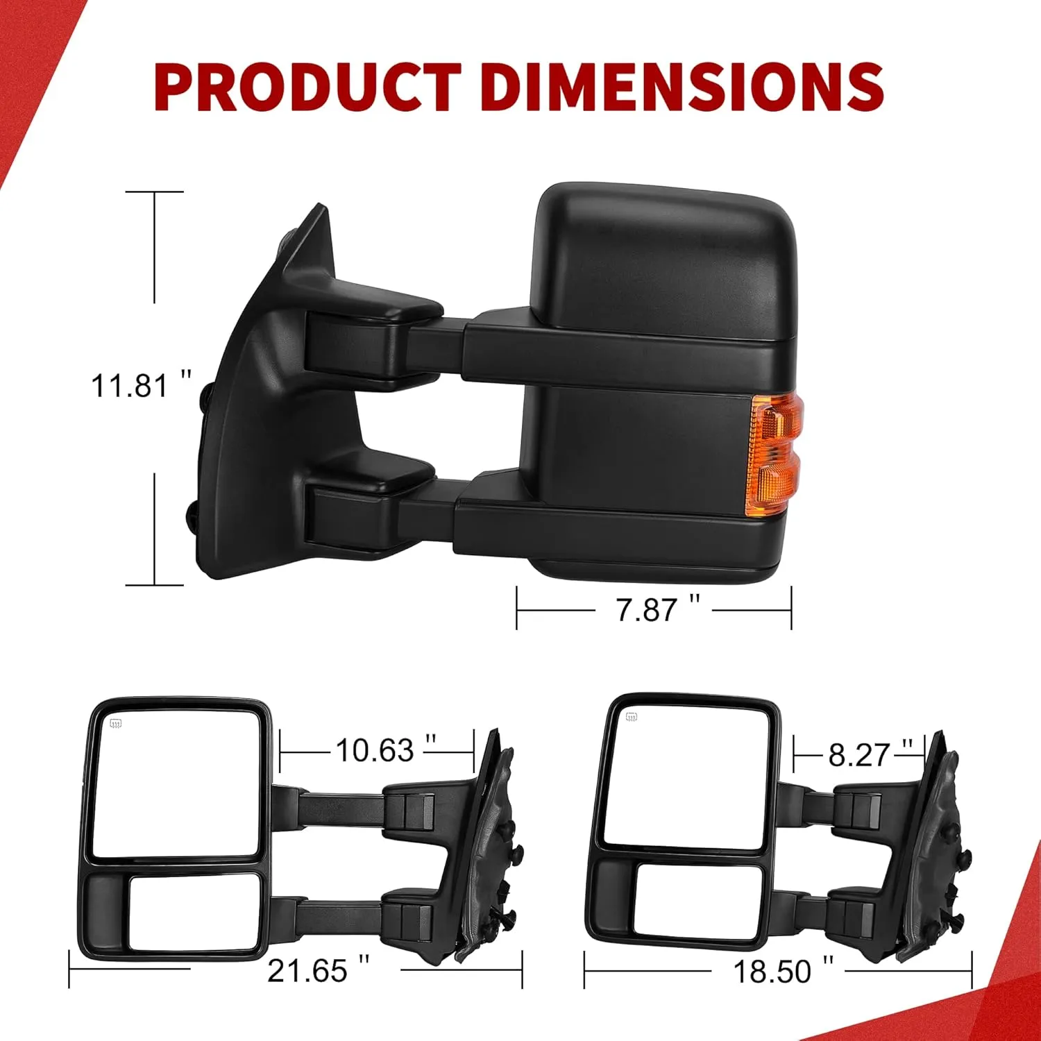 YITAMOTOR Towing Mirror Compatible with 2008-2016 Ford F250 F350 F450 F550 Super Duty, Right Passenger Side Mirror Power Heated Telescoping Folding Turn Signal Light Black