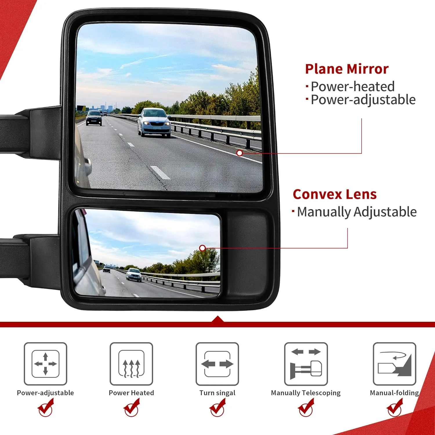 YITAMOTOR Towing Mirror Compatible with 2008-2016 Ford F250 F350 F450 F550 Super Duty, Right Passenger Side Mirror Power Heated Telescoping Folding Turn Signal Light Black