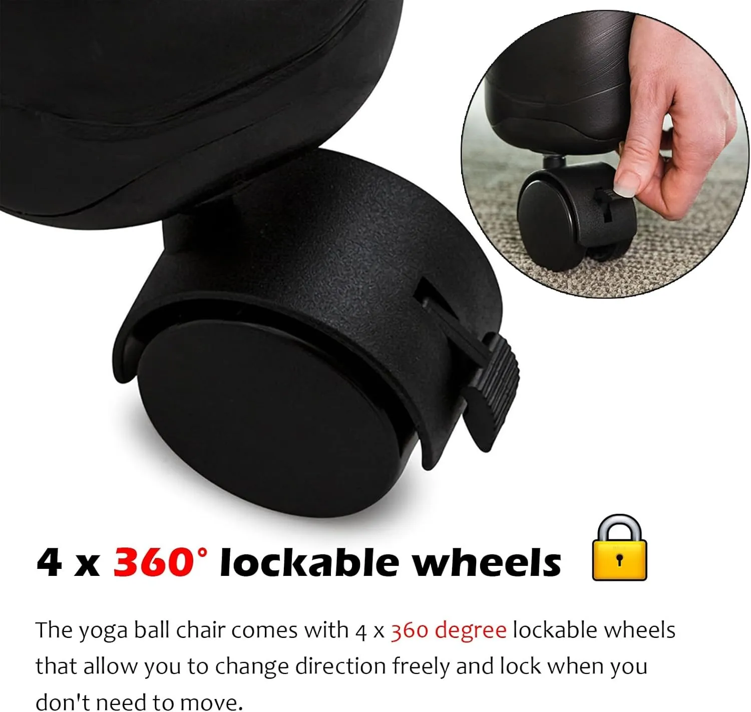 Yoga Balance Exercise Bouncy Ball Chair Yoga Ball Chair for Pregnancy, Balance Ball Seat for Home Office School Gym Prolonged Sitting, Bouncy Ball Stool with Lockable Wheels And Foot Pump(Yoga ball Ch
