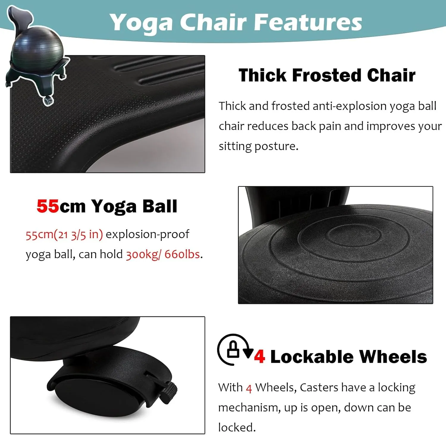 Yoga Balance Exercise Bouncy Ball Chair Yoga Ball Chair for Pregnancy, Balance Ball Seat for Home Office School Gym Prolonged Sitting, Bouncy Ball Stool with Lockable Wheels And Foot Pump(Yoga ball Ch