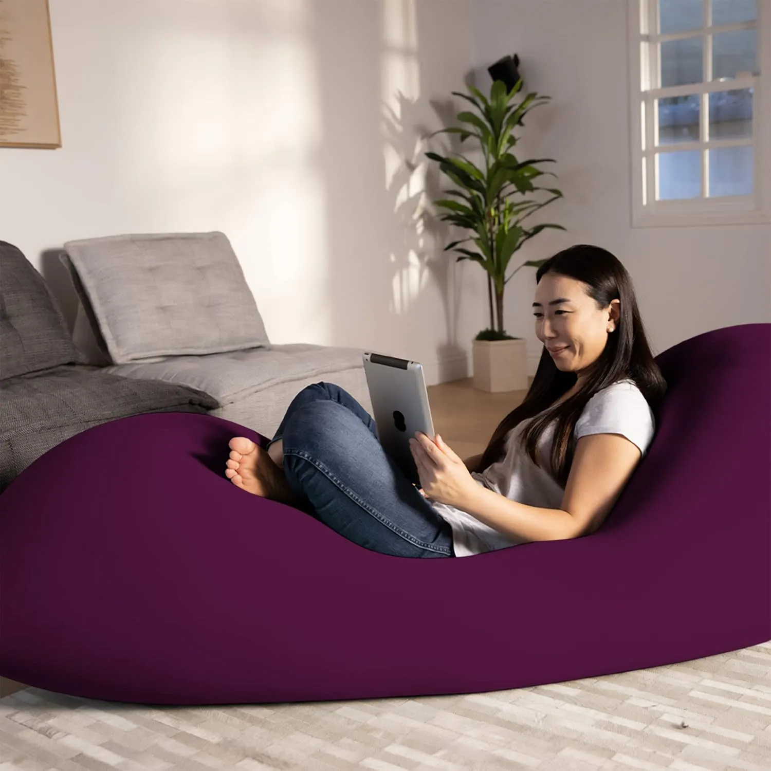 Yogibo Max 6-Foot Beanbag Chair Bean Bag Couch with a Washable Outer Cover, Customer Favorite Cozy Sofa for Gaming, Reading, and Relaxing, Filled with Soft Micro-Beads, 6', Purple