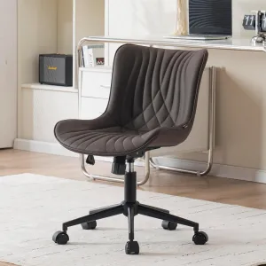 YOUNIKE Office Chair, Armless Desk Chair with Wheels, Home Office Computer Task Chairs, Modern Faux Leather Upholstered Vanity Chair, Adjustable Swivel Rocking Chair with Back, Espresso Brown