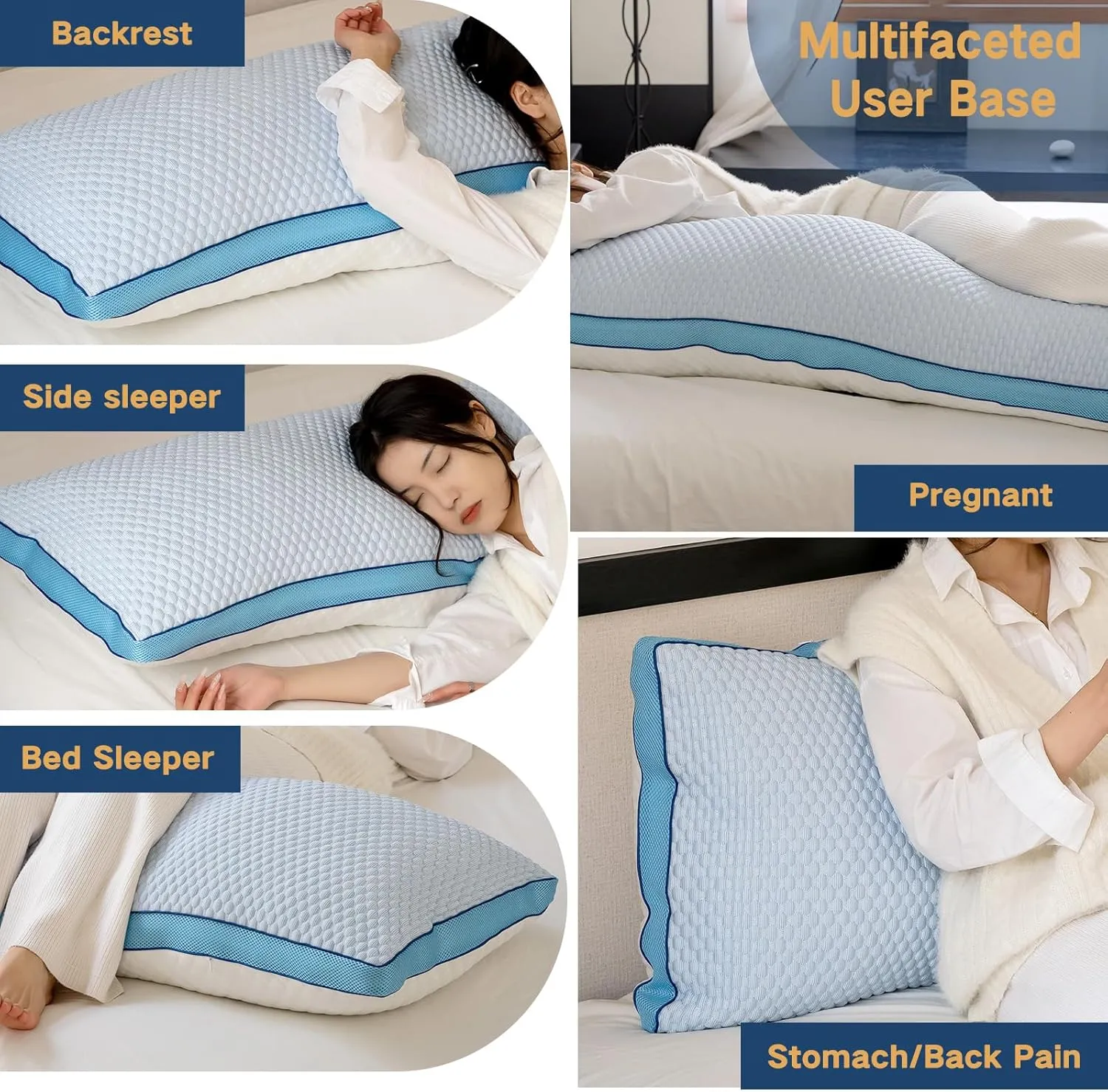 YZ HOME Cooling Body Pillow for Adults, Adjustable Extra Long Pillow for Bed, Shredded Memory Foam Full Body Pillows(20x54 Inch, Blue)